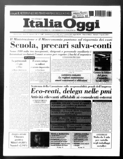 Italia oggi : quotidiano di economia finanza e politica